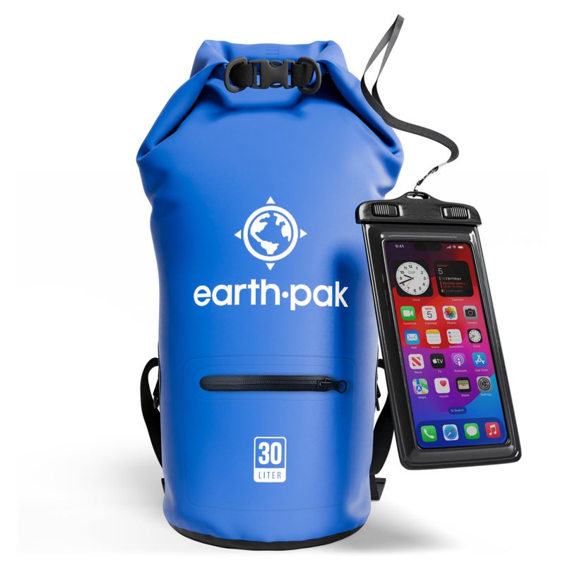 Earth Pak Waterproof Dry Bag with Zippered Pocket - Waterproof Dry Bag Backpack Keeps Gear Dry for Boating, Camping, Fishing, Beach Drybag, Kayak Accessories - Dry Bags Waterproof with Phone Case 30L - Image 1